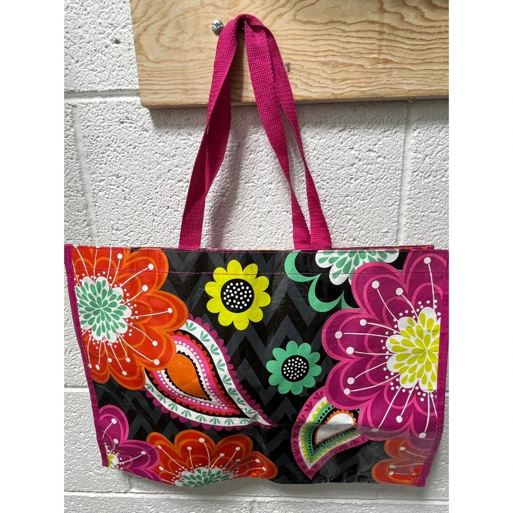 Vera Bradley Reusable Tote Bag Floral‎ Paisley Chevron Black Pink Recycled